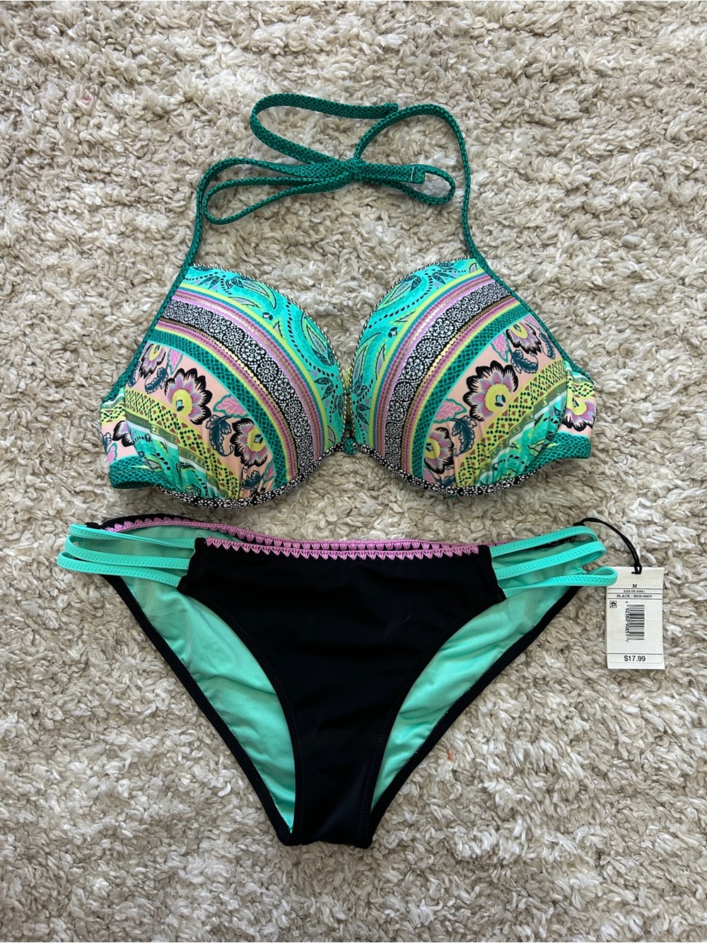 Shade & Shore Teal, Black & Pink Two-Piece Bikini Set